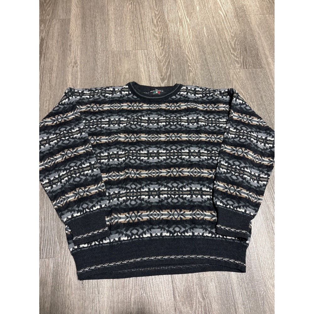 The Italian Sweater Co Mens Geometric Knit Crewneck Sweater Made in Italy M